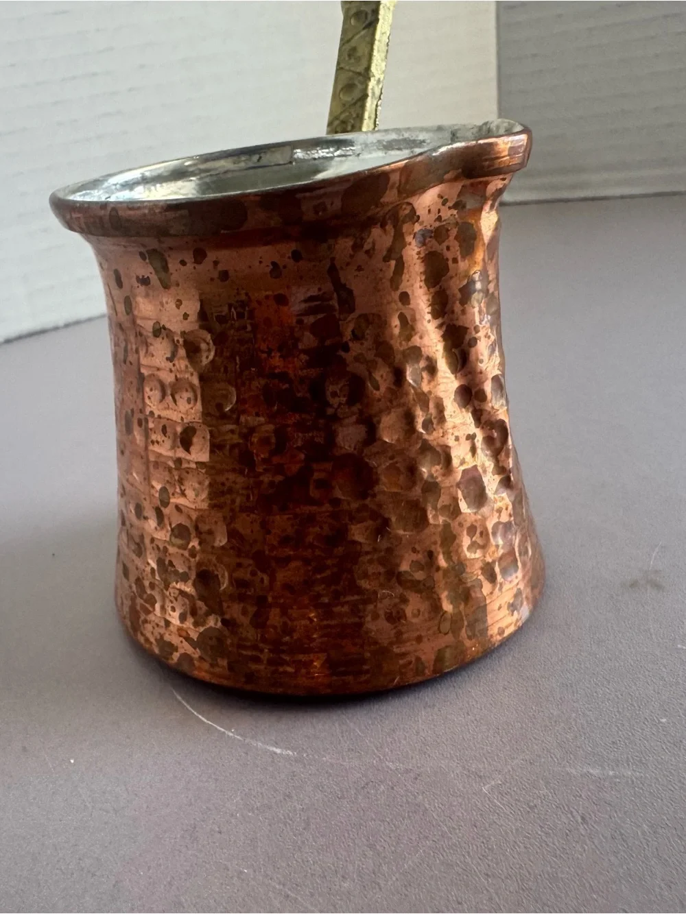 Hammered Copper Turkish Coffee Pot with Brass Handle